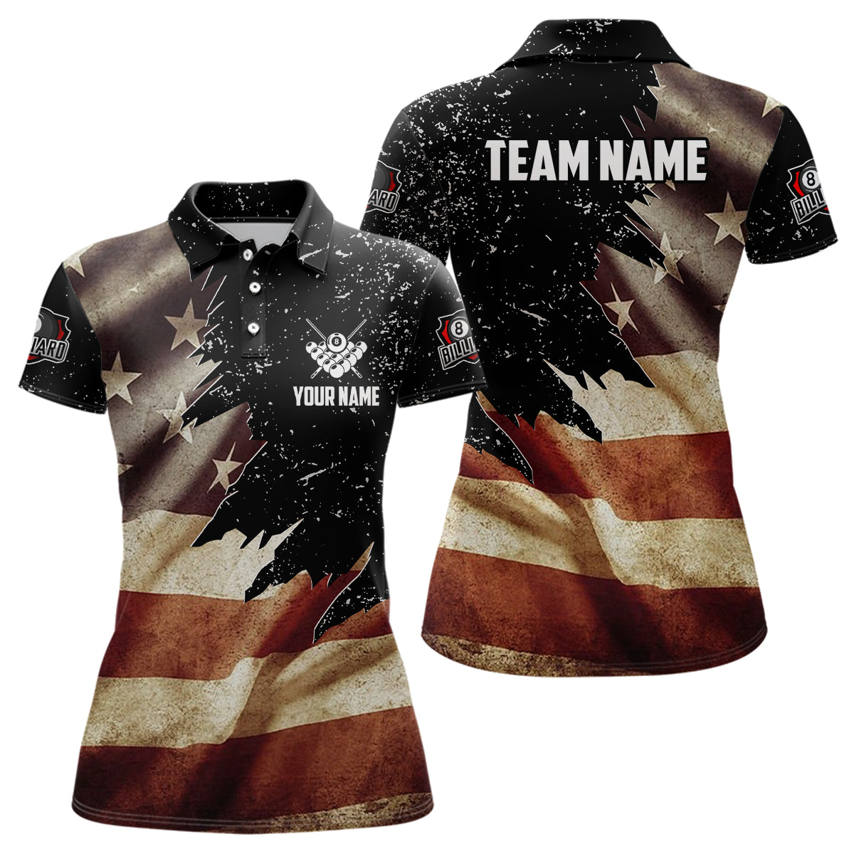 Personalized Retro American Flag Billiard Women Polo Shirts Custom Patriotic Billiard Jerseys Uniform TDM0714