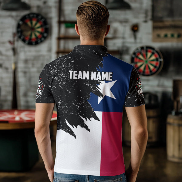 Personalized Texas Flag Grunge Men Darts Polo & Quarter-Zip Shirts, Patriotic Dart Jerseys Uniform TDM3416