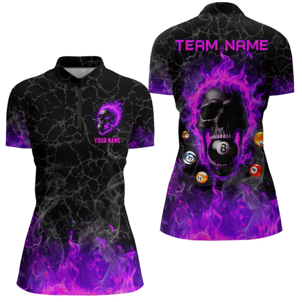 Billiards 8 Ball Flame Skull Fire Custom Pool Shirts For Women, Unique League Billiard Jersey |Purple TDM2012