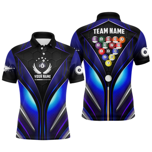 Custom Billiard Balls Cue Snooker Men's Billiard Shirts Custom Team Name Billiard Jerseys | Blue TDM0353