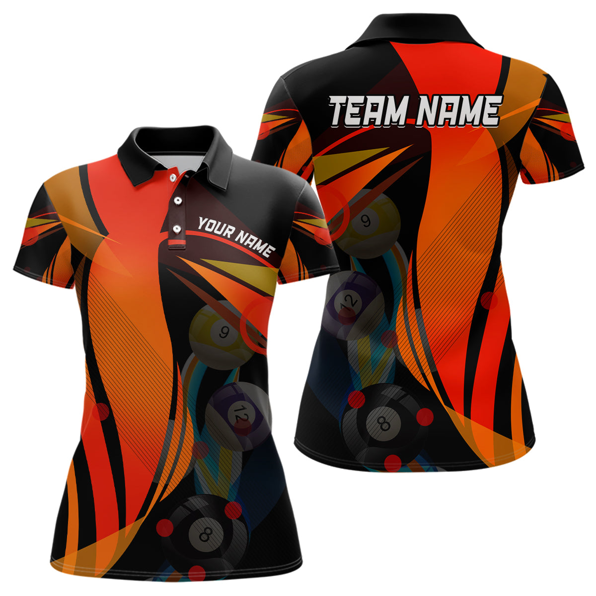 Personalized 3D Orange Billiard Balls Polo Shirts For Women Custom Billiard Pool League Shirts TDM0552