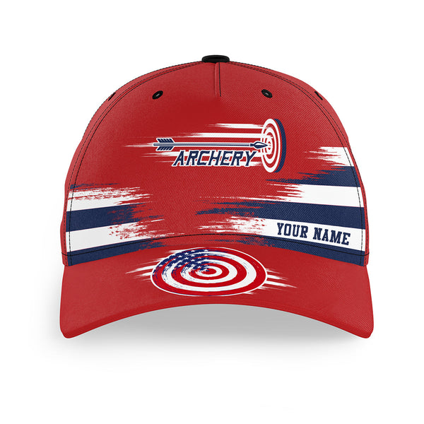 Personalized Name Red US Archery Baseball Caps, Custom Patriotic Archery Hats Gifts For Archer  TDM0722