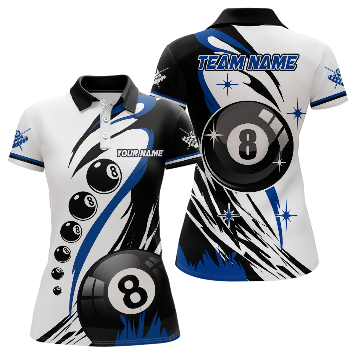 Personalized Blue Jerseys Billiard 8 Ball Pool Women Polo Shirts, Best Custom Billiard Team Shirts TDM1230