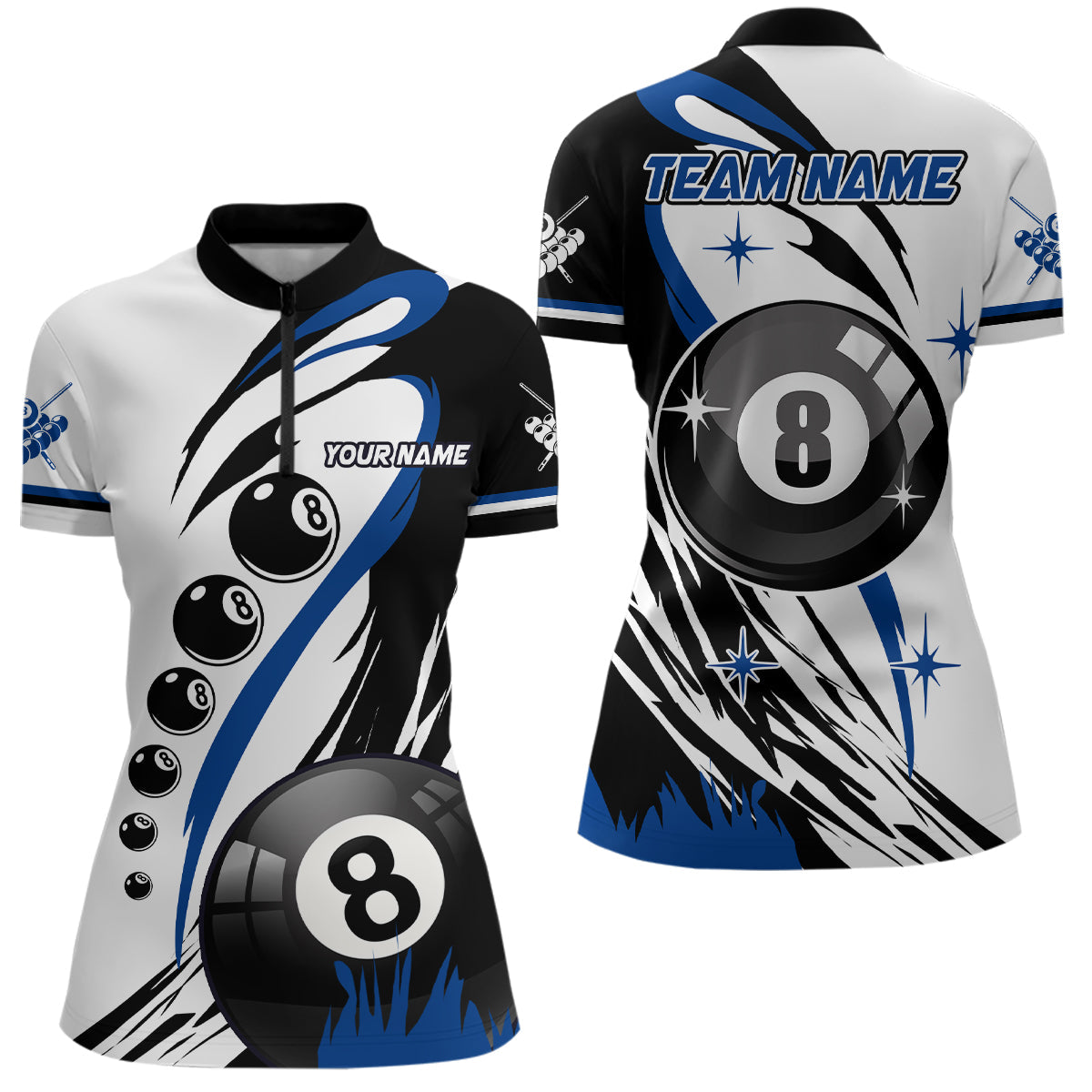 Blue Jerseys Billiard 8 Ball Pool Women Quarter-Zip Shirts Best Custom Billiard Team Shirts TDM1230