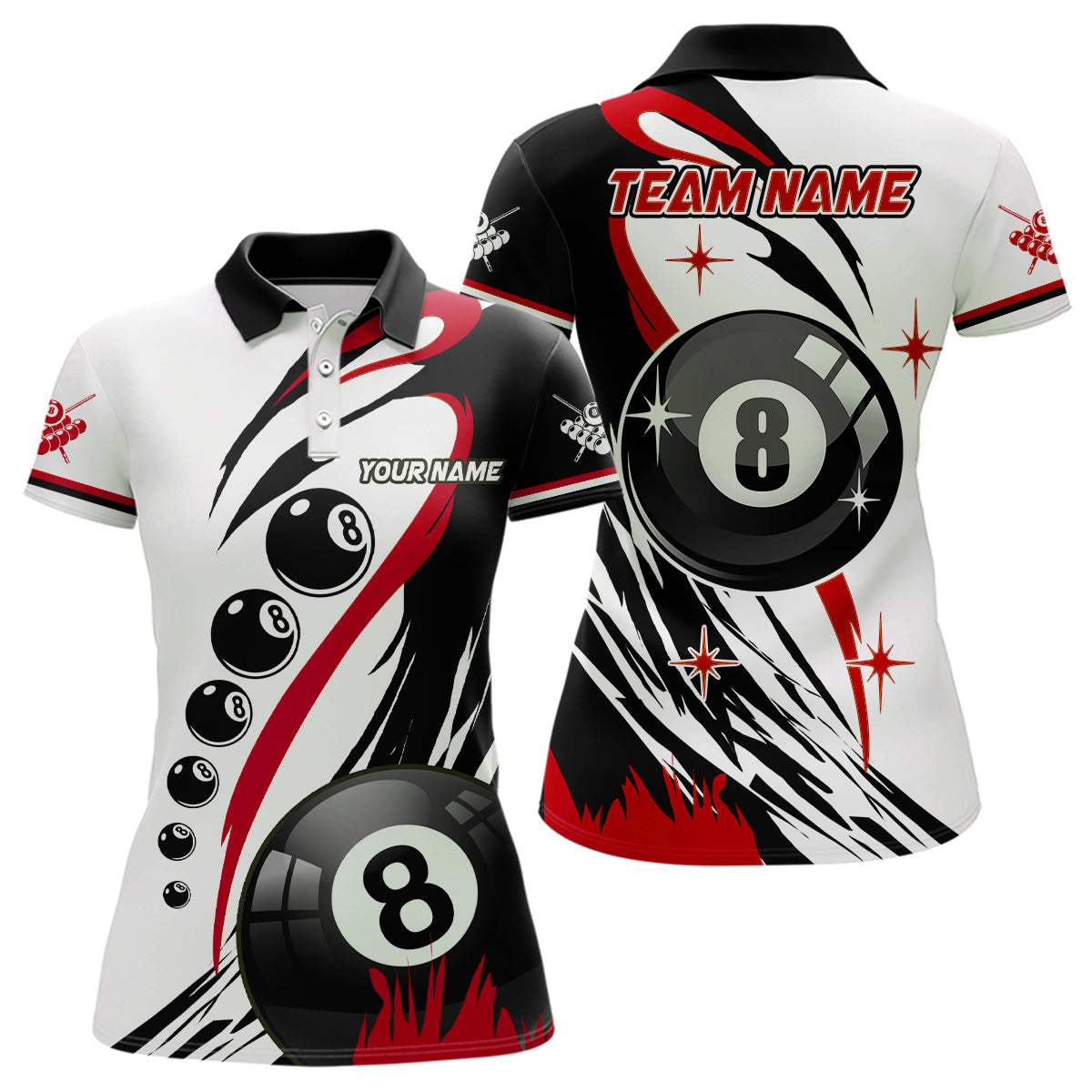 Personalized Red Jerseys Billiard 8 Ball Pool Women Polo Shirts, Best Custom Billiard Team Shirts TDM1231