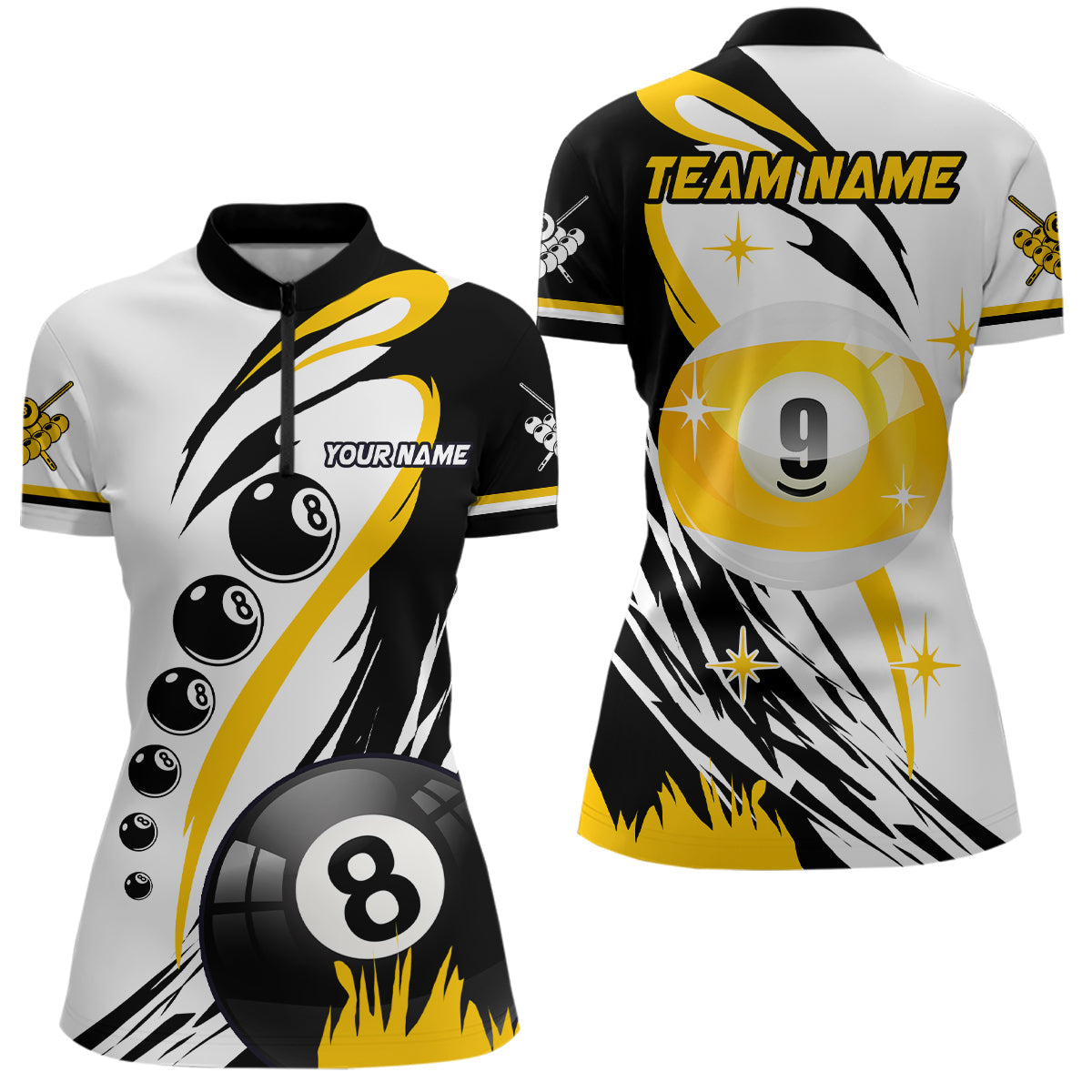 Billiard 8 Ball & 9 Ball Women Quarter-Zip Shirts Custom Team Name Billiard Attire Jerseys TDM1229