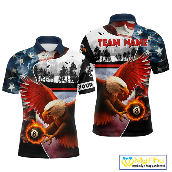 Custom American Flag Eagle 8 Ball Pool Vintage Billiard Shirts For Men, Patriotic Billiard Jerseys TDM3990