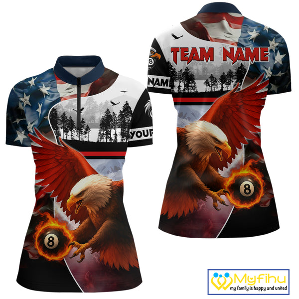 Custom American Flag Eagle 8 Ball Pool Vintage Billiard Shirts For Women, Patriotic Billiard Jerseys TDM3990