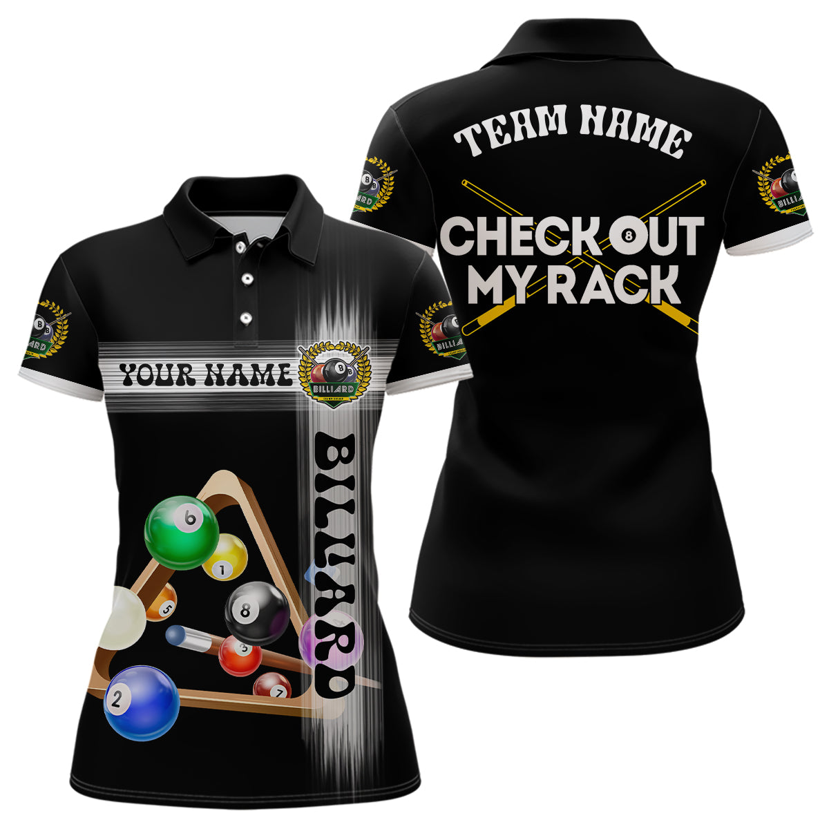 Check Out My Rack Billiard 8 Ball Custom Name 3D Polo Shirts For Women, Custom Billiard Lover Shirts TDM0102
