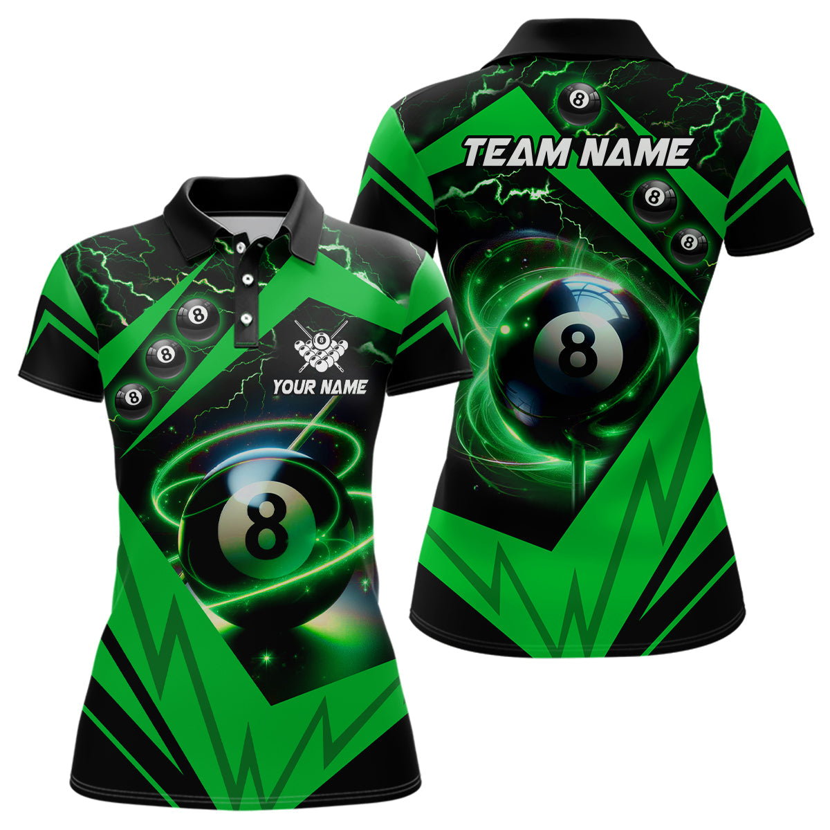 Green 8 Ball Pool Billiard Jersey For Women Custom Billiard Polo Shirt ...