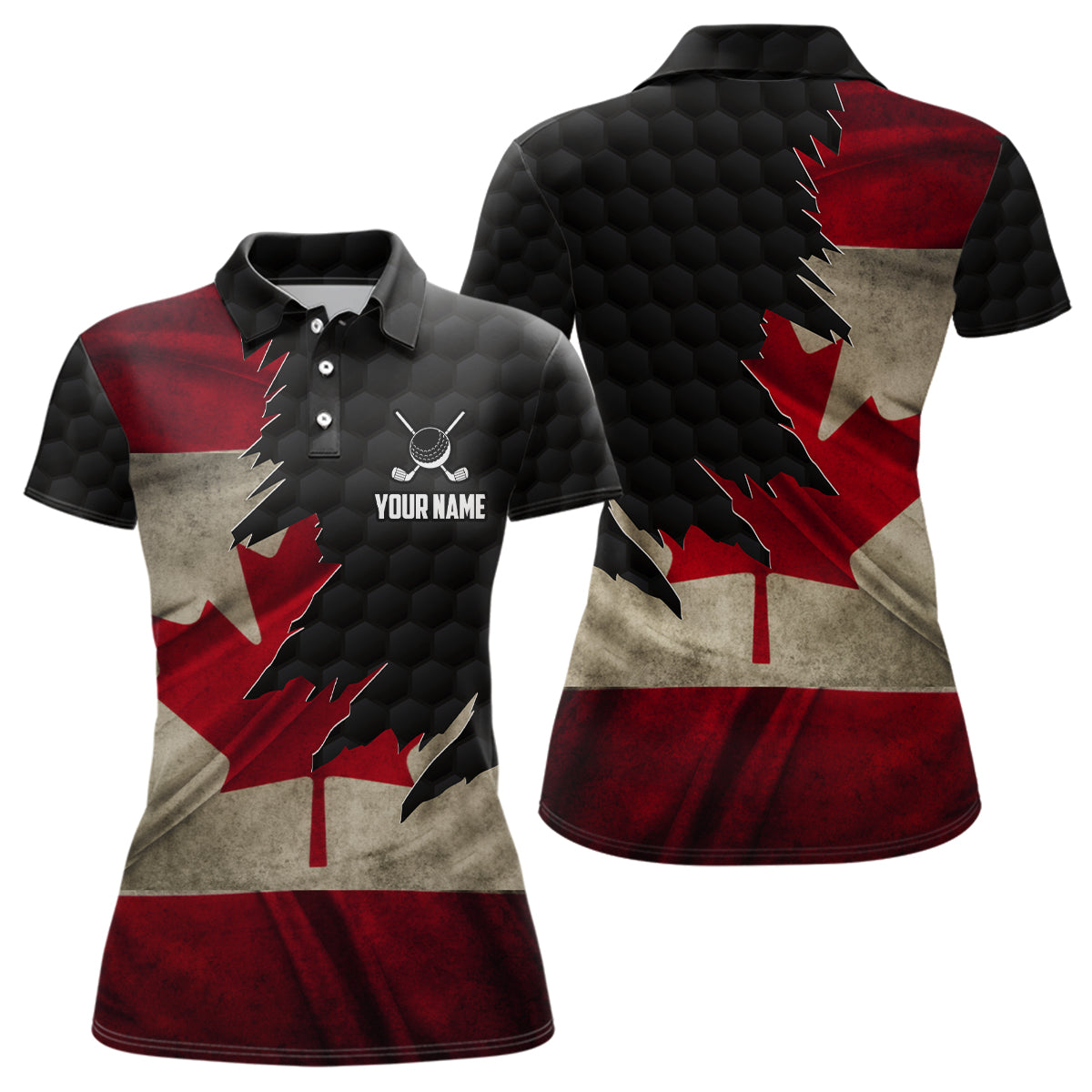 Retro Canada Flag Womens Golf Polo Shirts Custom Canadian Patriotic Golf Shirts For Ladies Golf Gifts TDM1823