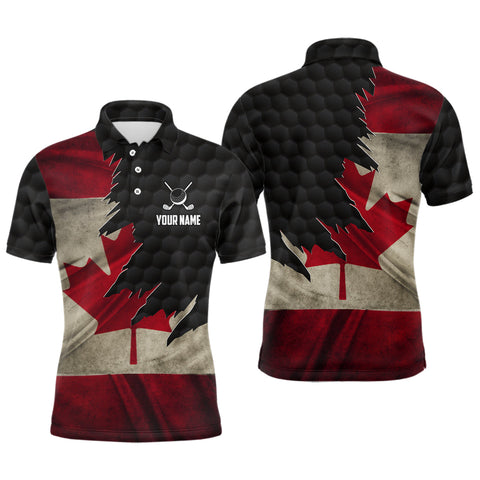 Retro Canada Flag Mens Golf Polo Shirts Custom Canadian Patriotic Golf Shirts For Men Golf Gifts TDM1823