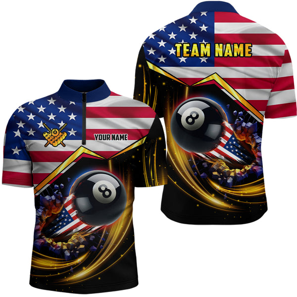 American Flag 8 Ball Pool Billiard Shirts For Men Custom Patriotic 4Th Of July Billiard Jerseys TDM1824