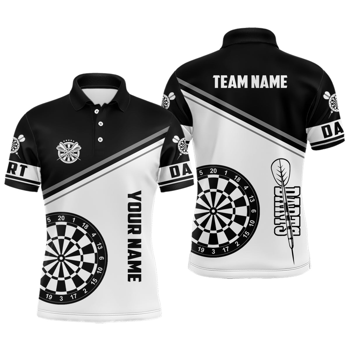 Personalized Black White Dartboard Men Polo Shirts Custom Dart Team Uniform Shirts Dart Jerseys TDM1246