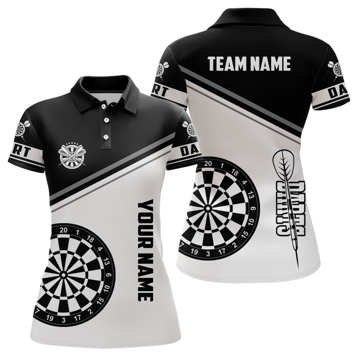 Personalized Black White Dartboard Women Polo Shirts Custom Dart Team Uniform Shirts Dart Jerseys TDM1246