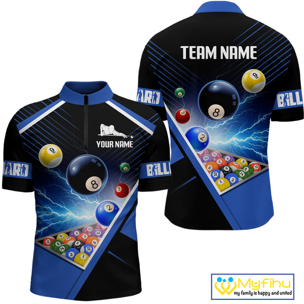 Customized Blue Thunder Lightning Strike Billiard Shirt For Men, Billiard Team Shirt Pool Jerseys TDM4009