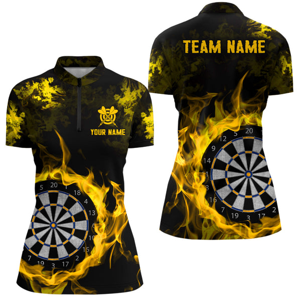 Fire Flame Yellow Dartboard Women Dart Polo/ Quarter-Zip Shirt Custom Dart Shirt For Team Dart Jersey TDM2031