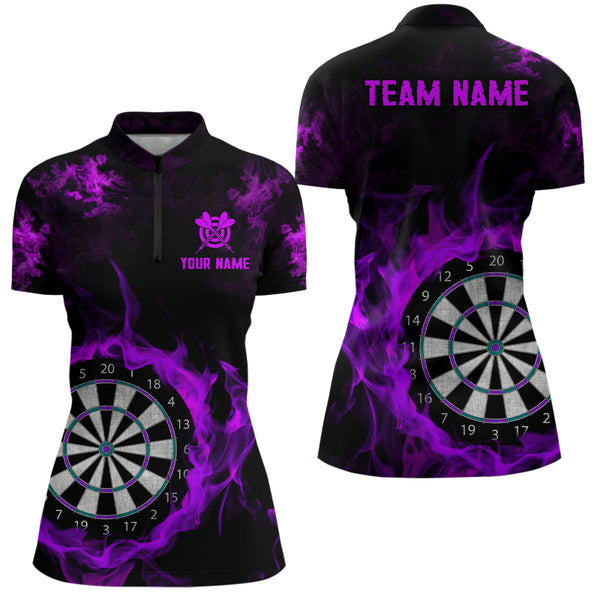 Fire Flame Purple Dartboard Women Dart Polo/ Quarter-Zip Shirt Custom Dart Shirt For Team Dart Jersey TDM2032