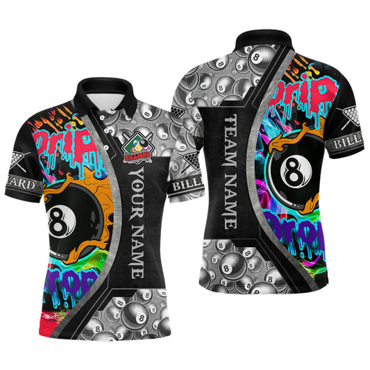 8 Ball Billiard Drip And Drop Personalized Polo Shirts For Men, Custom Billiard Balls Shirts TDM0119