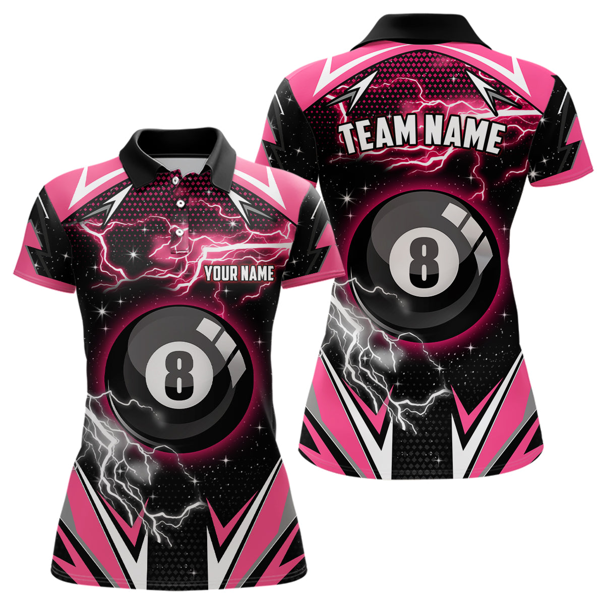 Pink 8 Ball Pool Billiard Jersey Custom Women Polo Shirts, Team League Billiard Valentine Sport Shirt TDM0918