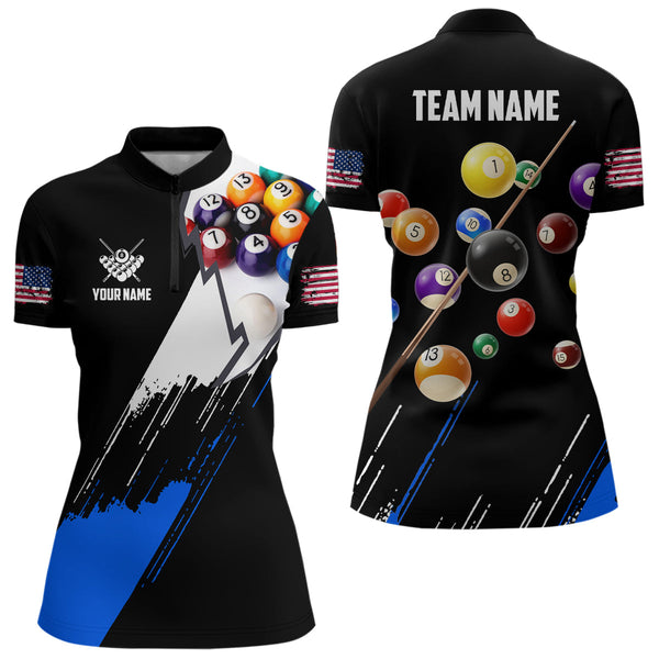 Personalized Black Blue 3D Pool Balls Billiard Shirts For Women Custom Team 8 Ball Billiard Jerseys TDM3575