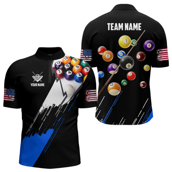 Personalized Black Blue 3D Pool Balls Billiard Shirts For Men Custom Team 8 Ball Billiard Jerseys TDM3575