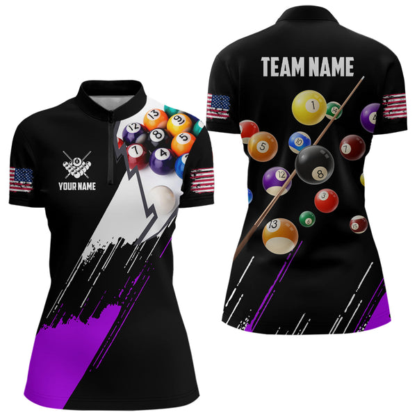 Personalized Black Purple 3D Pool Balls Billiard Shirts For Women Custom Team 8 Ball Billiard Jerseys TDM3576