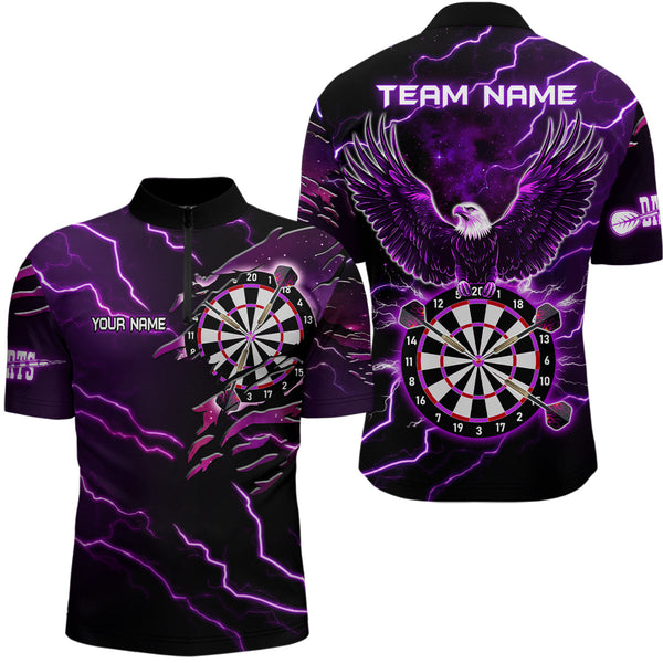 Personalized Thunder Lightning Eagle Purple Darts Shirt Polo & Quarter Zip For Men Dart Team Jersey TDM3578