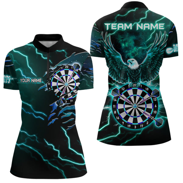 Personalized Thunder Lightning Eagle Turquoise Darts Shirt Polo & Quarter Zip For Women Dart Jerseys TDM3579