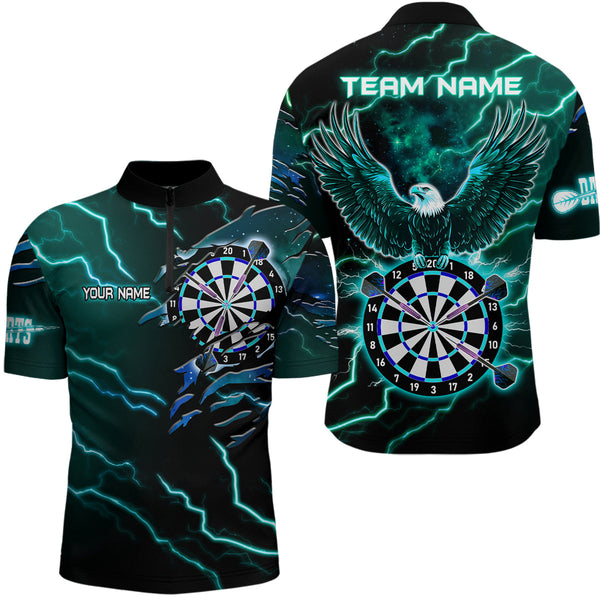 Personalized Thunder Lightning Eagle Turquoise Darts Shirt Polo & Quarter Zip For Men Dart Jerseys TDM3579