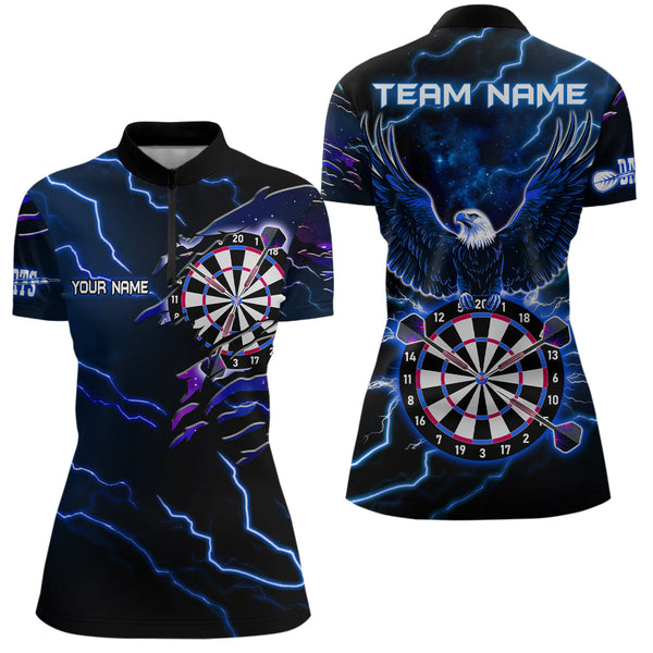 Personalized Thunder Lightning Eagle Blue Darts Shirt Polo & Quarter Zip For Women Dart Team Jersey TDM3580