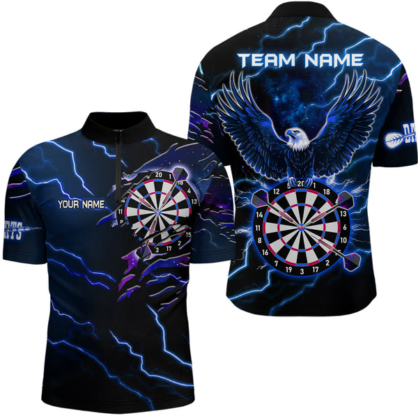 Personalized Thunder Lightning Eagle Blue Darts Shirt Polo & Quarter Zip For Men Dart Team Jersey TDM3580