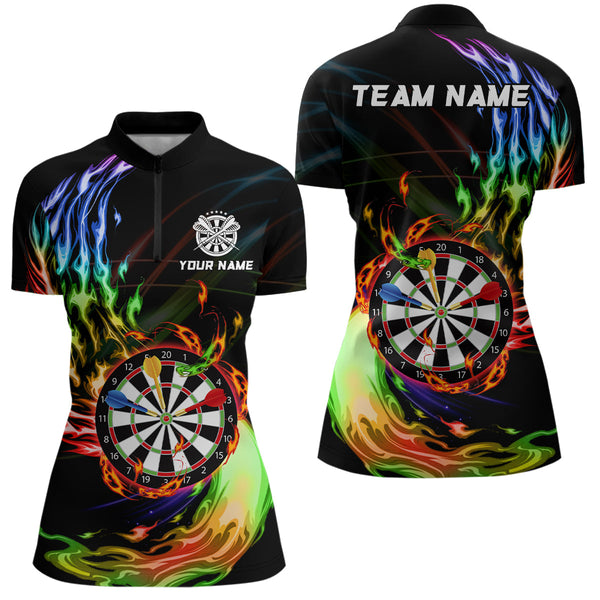 Rainbow Fire Flame Dartboard Darts Polo & Quarter Zip Custom Dart Shirts For Women Dart Jerseys TDM3740