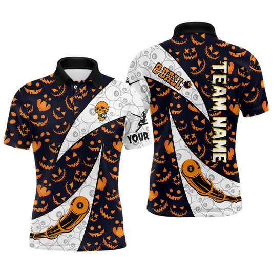 Custom Pumpkin Pattern Halloween Billiard Men's Shirts Best Halloween Polo Shirts TDM0377