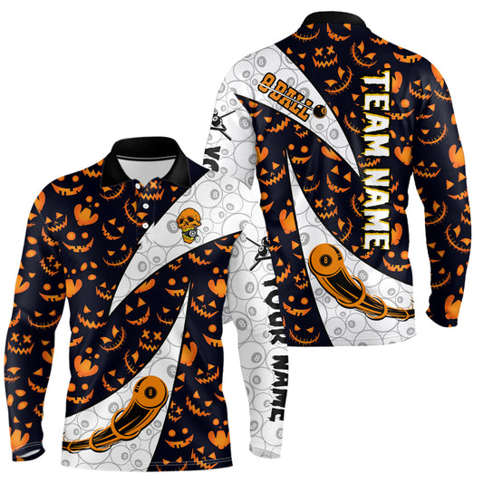 Custom Pumpkin Pattern Halloween Billiard Men's Shirts Best Halloween Polo Shirts TDM0377