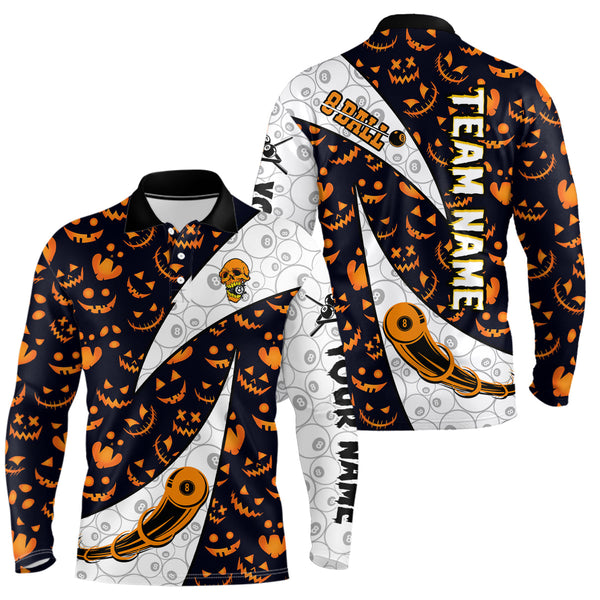 Custom Pumpkin Pattern Halloween Billiard Men's Shirts Best Halloween Polo Shirts TDM0377