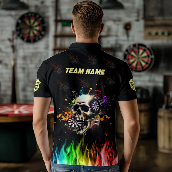 Personalized Funny 3D Darts Skull Colorful Fire Darts Polo Shirts For Men Custom Dart Team Jerseys TDM1261