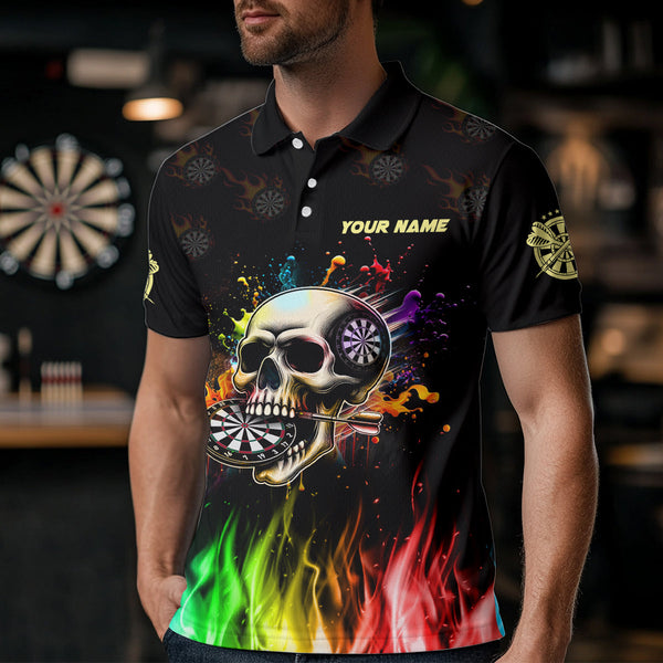 Personalized Funny 3D Darts Skull Colorful Fire Darts Polo Shirts For Men Custom Dart Team Jerseys TDM1261