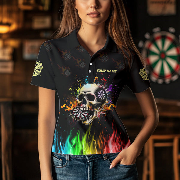 Personalized Funny 3D Darts Skull Colorful Fire Darts Polo Shirts For Women Custom Dart Team Jerseys TDM1261