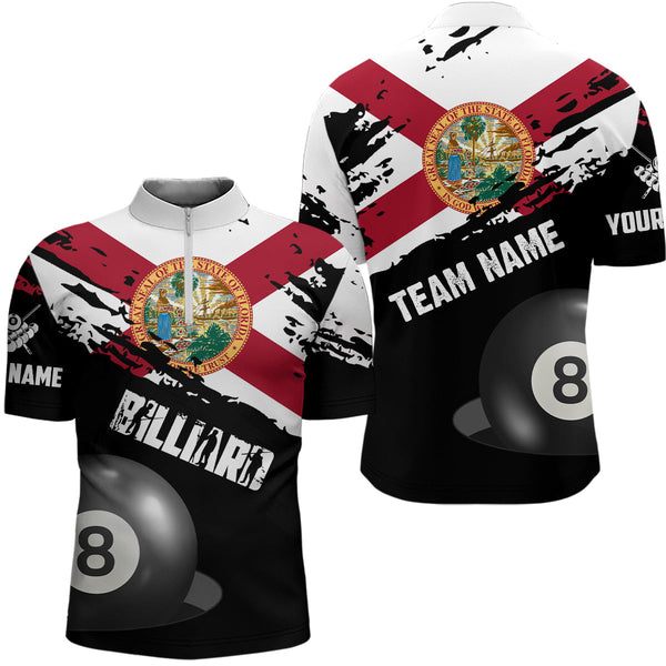 Personalized Grunge Florida Flag 8 Ball Billiard Shirts For Men Custom Patriotic Billiard Jerseys TDM2044