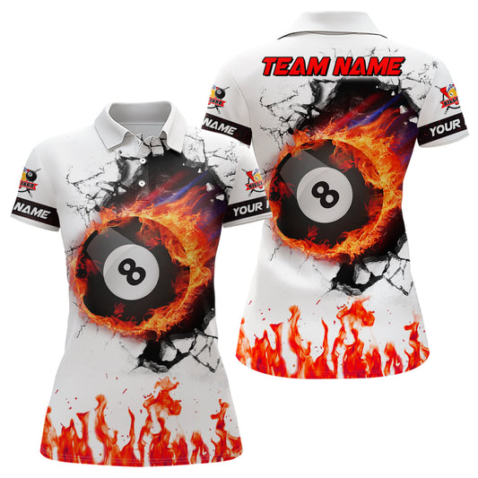 Flaming 8 Ball Billiard Customized Polo Shirts For Women, Personalized Billiard Gift Idea For Player TDM0132