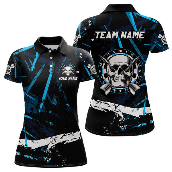 Personalized Grunge Black Blue Abstract Skull Dart Shirts For Women Custom Cool Darts Team Jerseys TDM3245