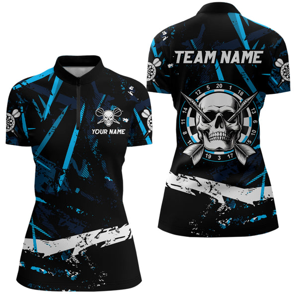 Personalized Grunge Black Blue Abstract Skull Dart Shirts For Women Custom Cool Darts Team Jerseys TDM3245