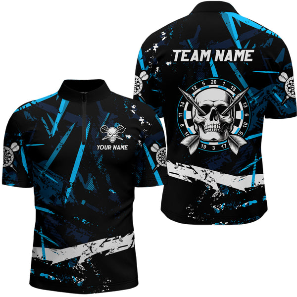 Personalized Grunge Black Blue Abstract Skull Dart Shirts For Men Custom Cool Darts Team Jerseys TDM3245
