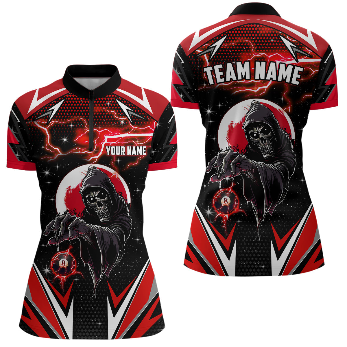 Grim Reaper Red Billiard Jerseys Custom Women Quarter-Zip Shirts Team League Billiard Shirts TDM1264