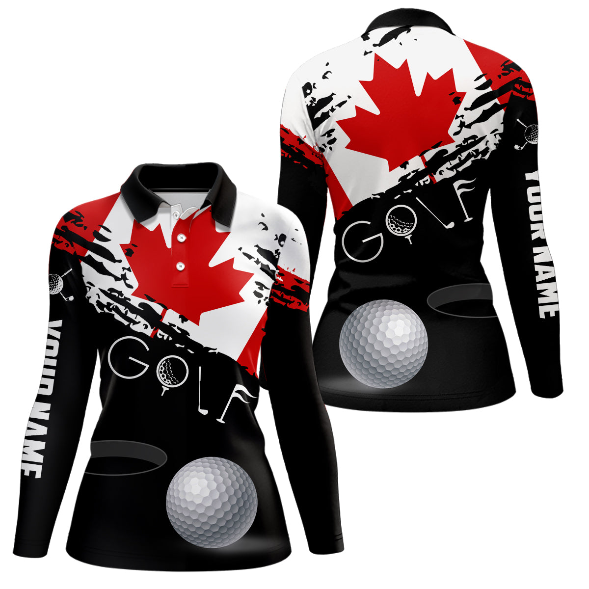 Personalized Grunge Canada Flag Womens Golf Polo Shirts Custom Patriotic Canadian Golf Shirts TDM1854