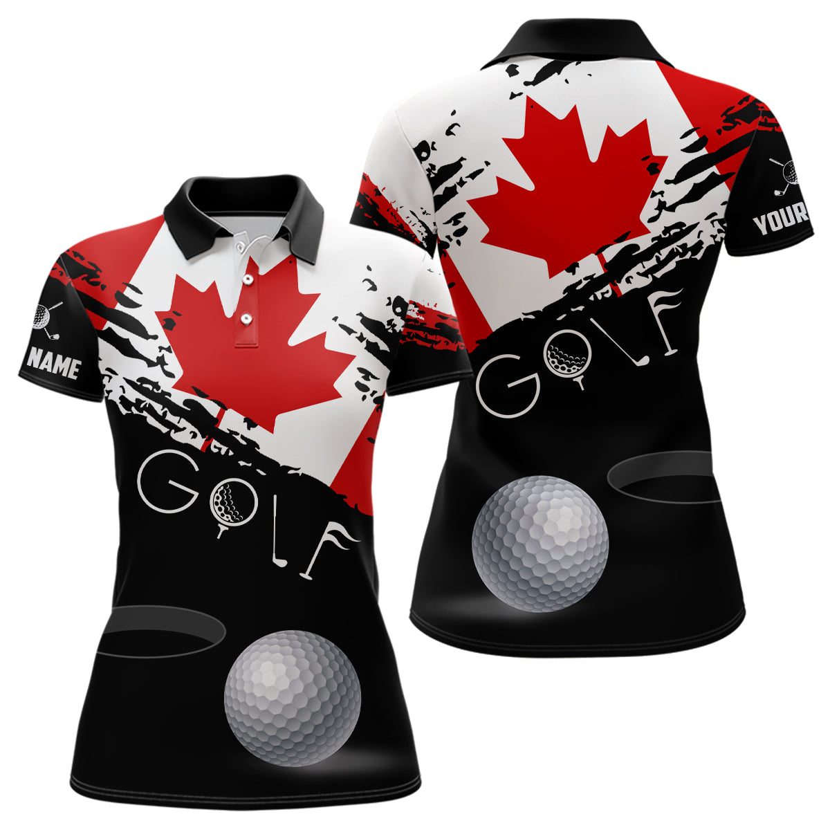Personalized Grunge Canada Flag Womens Golf Polo Shirts Custom Patriotic Canadian Golf Shirts TDM1854