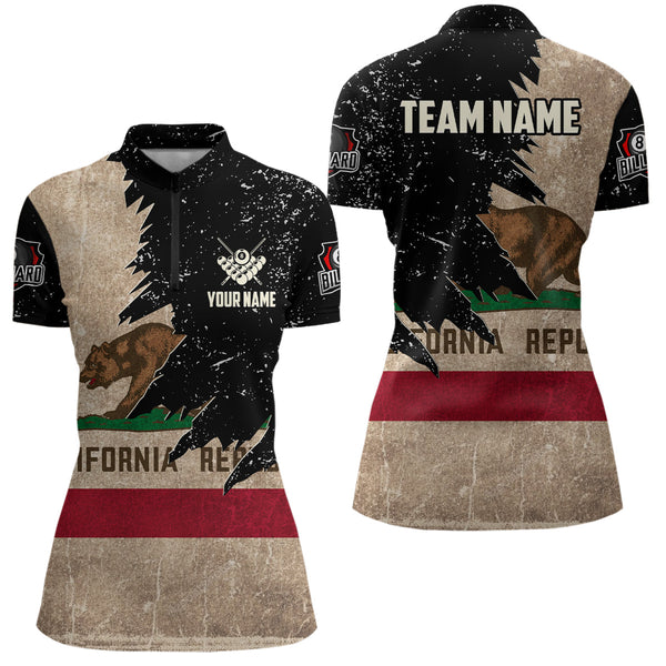 Personalized Retro California Flag Women Billiard Pool Shirt Custom Patriotic Billiard Jerseys TDM2065