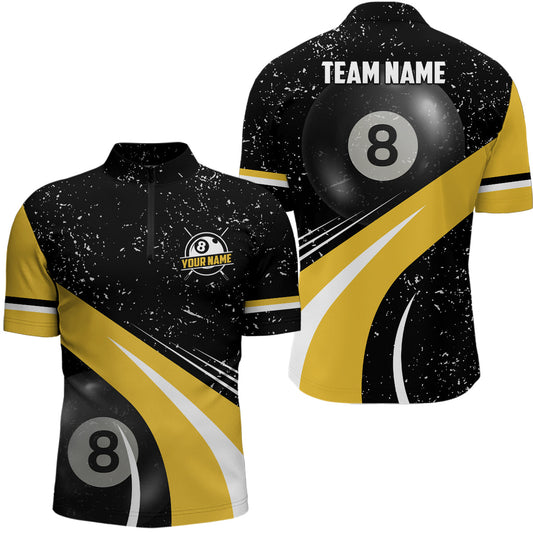 Custom Yellow And Black Billiard Men Quarter-Zip Shirts Personalized Billiard Team Jerseys TDM0391
