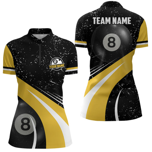 Custom Yellow And Black Women Quarter-Zip Shirts Personalized Billiard Team Jerseys TDM0391